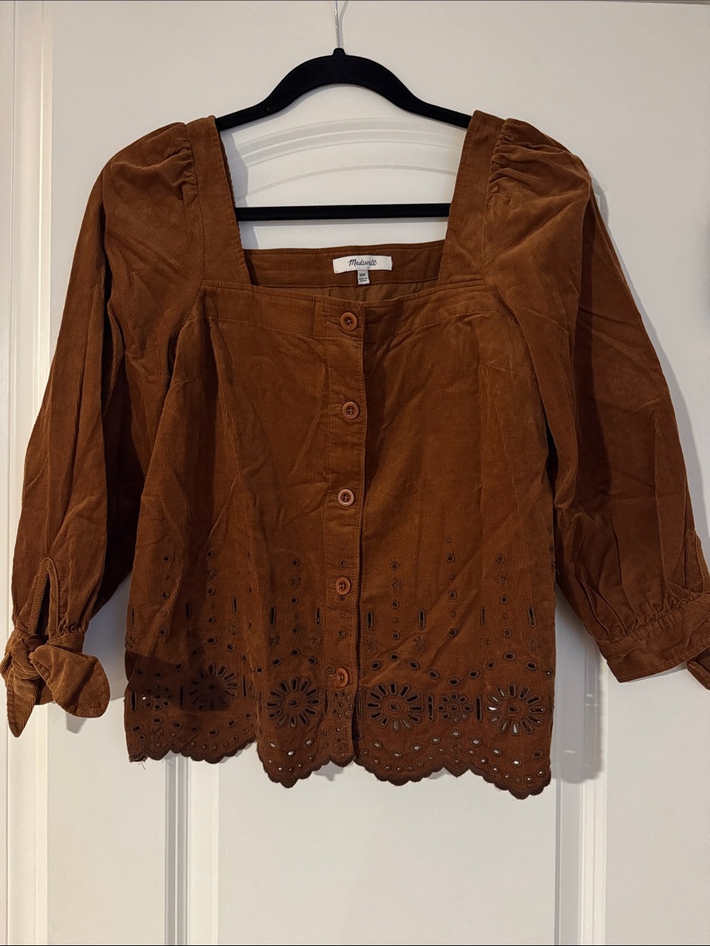 Madewell Rust Brown Corduroy Button-Front Square Neck Blouse